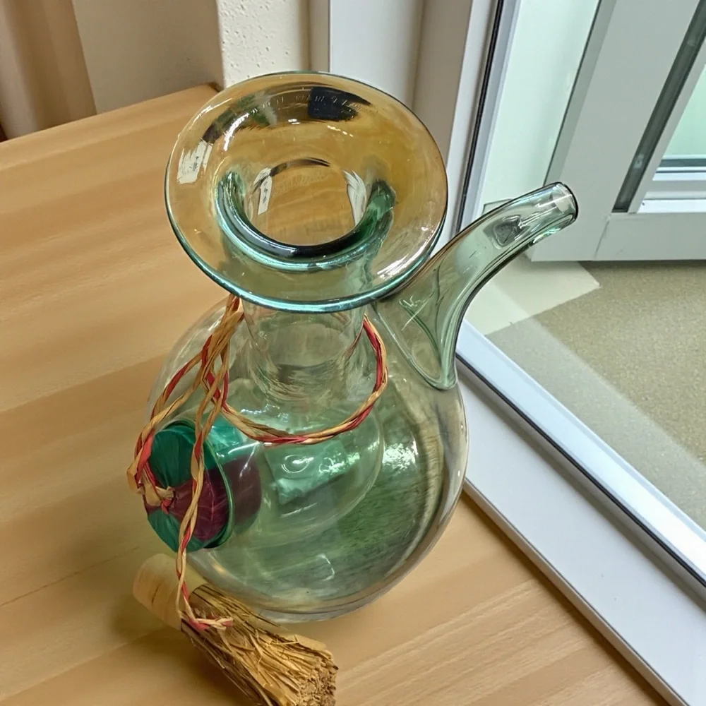 Vintage Empoli Italian Green Glass Wine Decanter with Ice Chamber